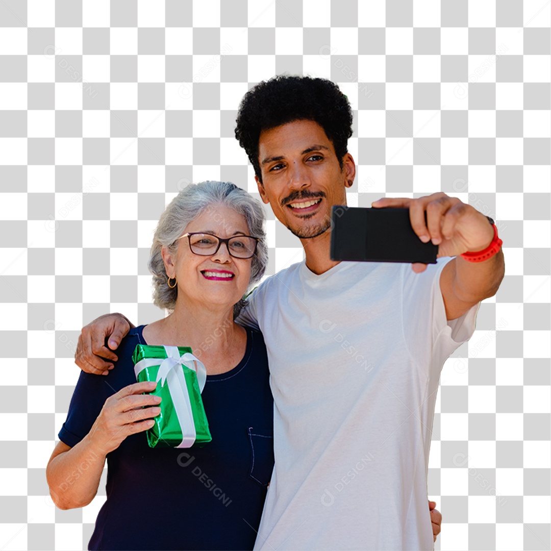 Neto Presenteando a Avó e Tirando Uma Selfie  PNG Transparente