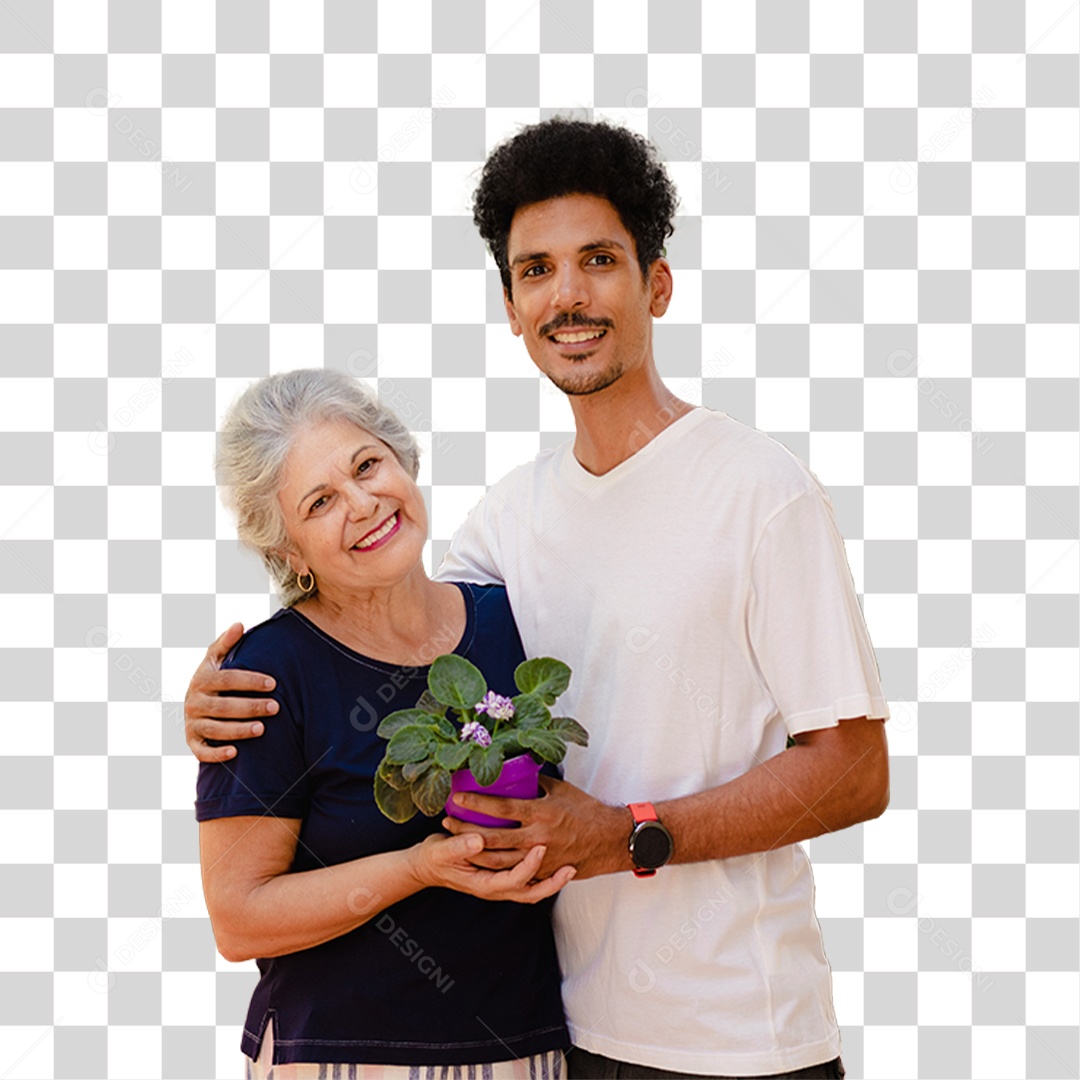 Neto Presenteando a Avó Com Uma Flor PNG Transparente