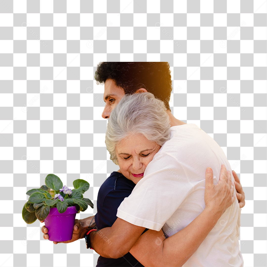 Neto e Avó Abraçados PNG Transparente