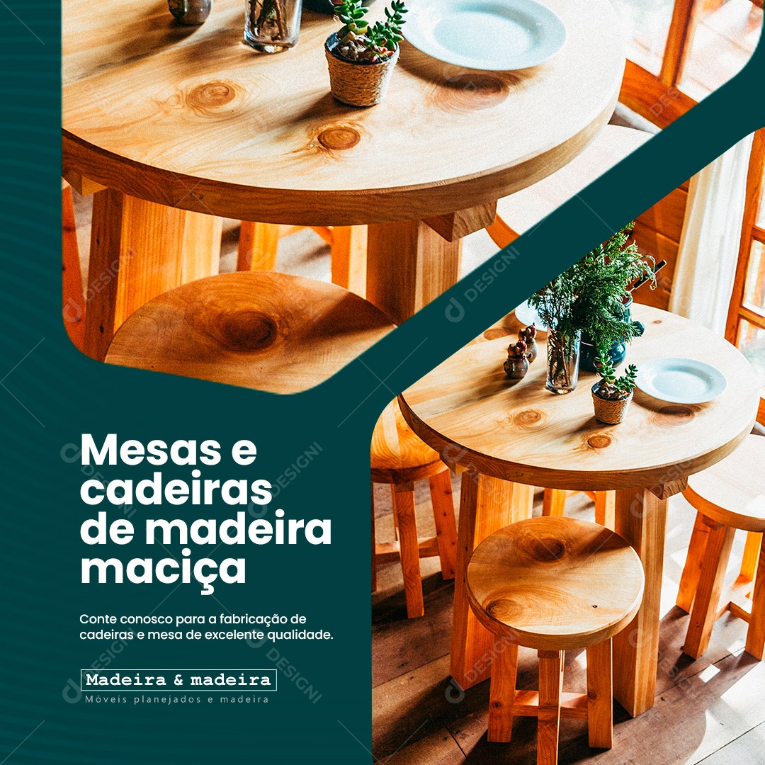 Mesas e Cadeiras De Madeira Maciça Madeireira Social Media PSD Editável