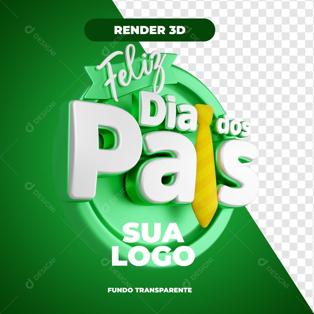Feliz Dia Dos Pais Verde Selo 3D Para Composição PSD