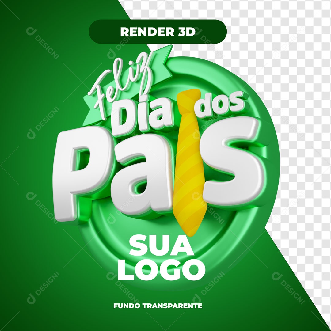 Feliz Dia Dos Pais Verde Selo 3D Para Composição PSD