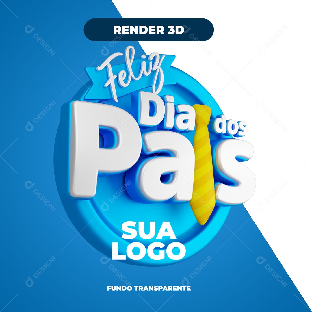 Selo 3D Azul Feliz Dia Dos Pais Para Composição PSD
