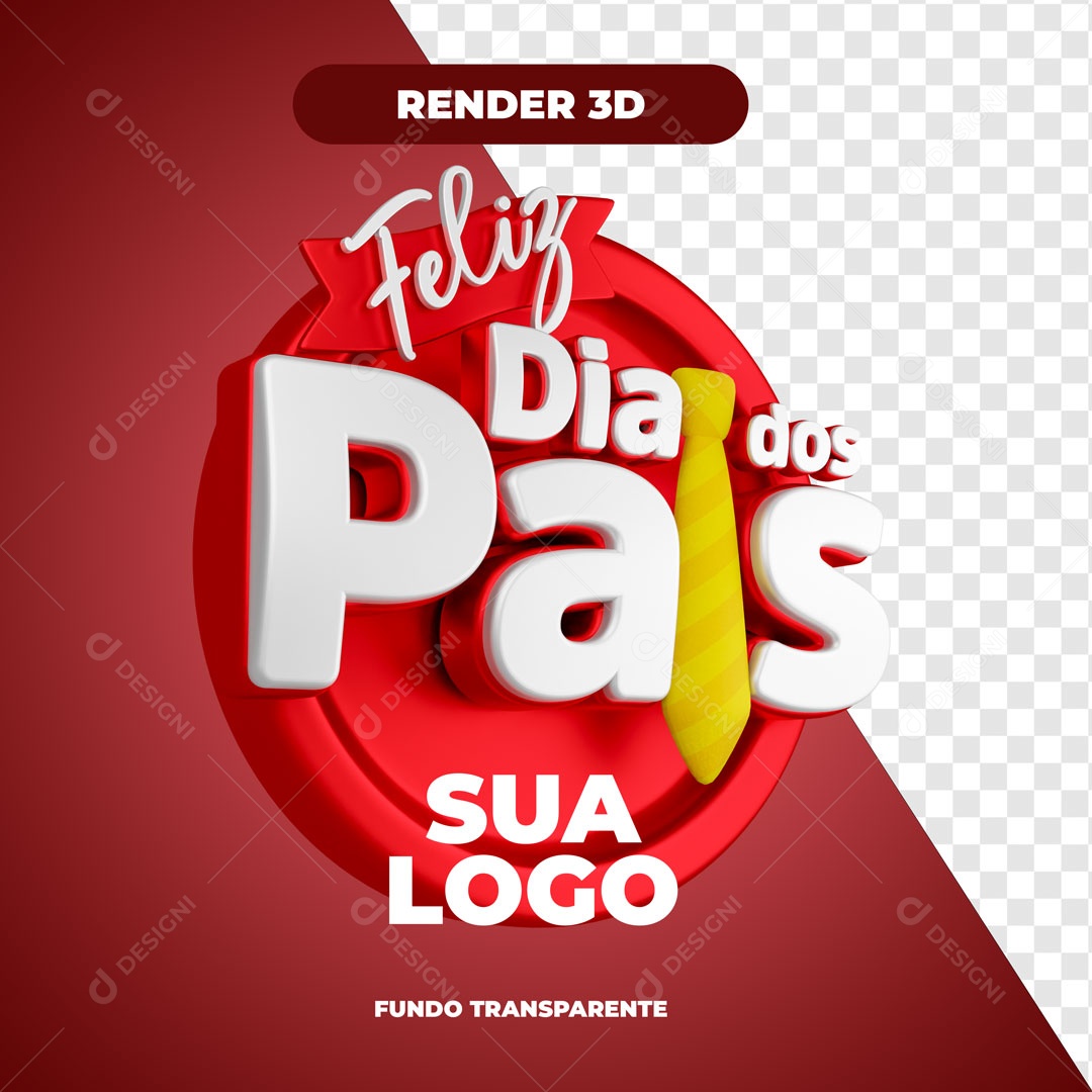 Feliz Dia Dos Pais Vermelho Selo 3D Para Composição PSD