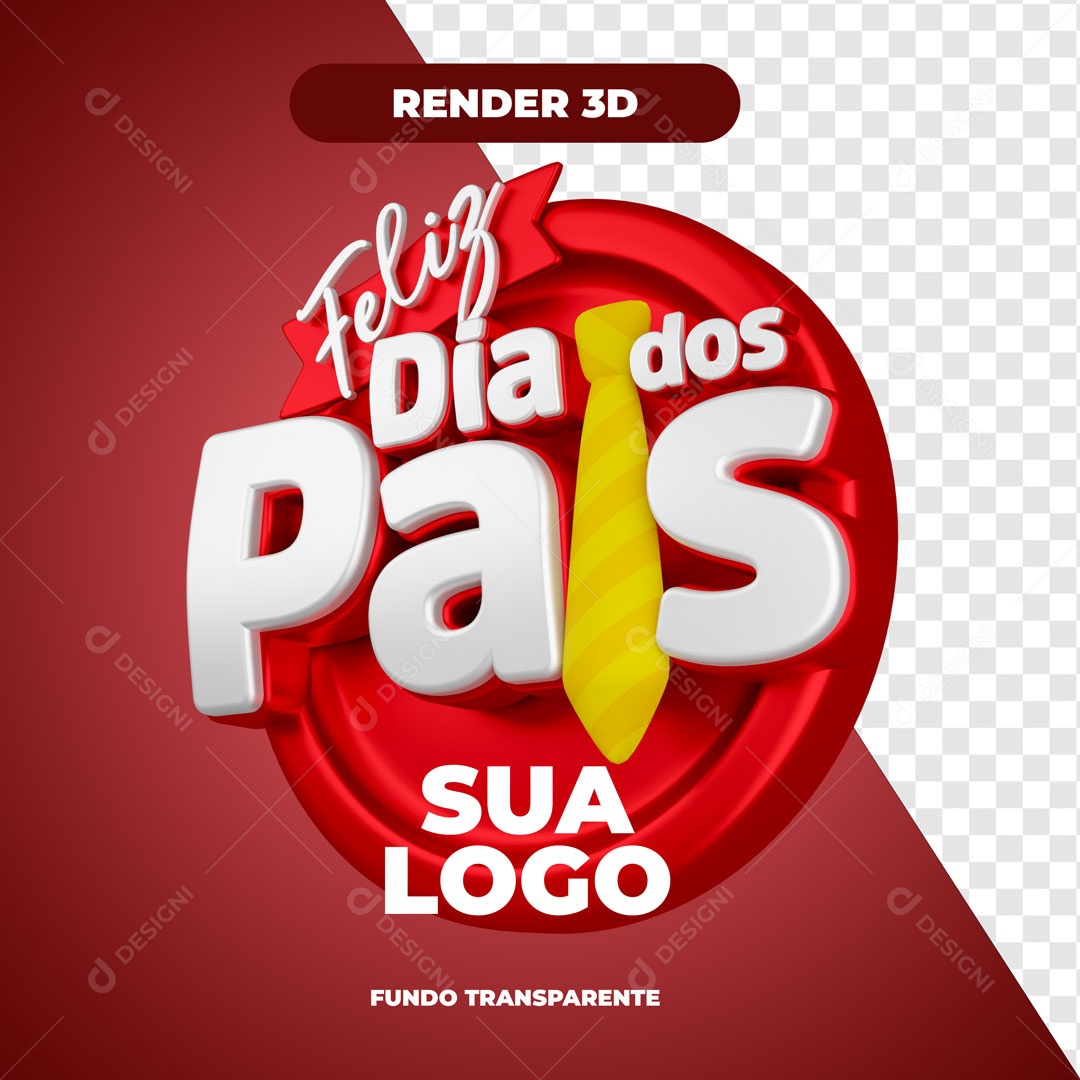 Feliz Dia Dos Pais Vermelho Selo 3D Para Composição PSD