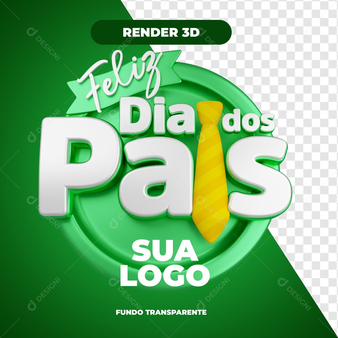 Feliz Dia Dos Pais Verde Selo 3D Para Composição PSD