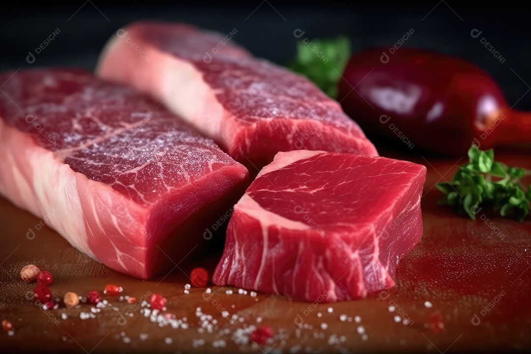Carne fresca de angus crua para churrasco na grelha, bife de alcatra, em cima da tábua de madeira