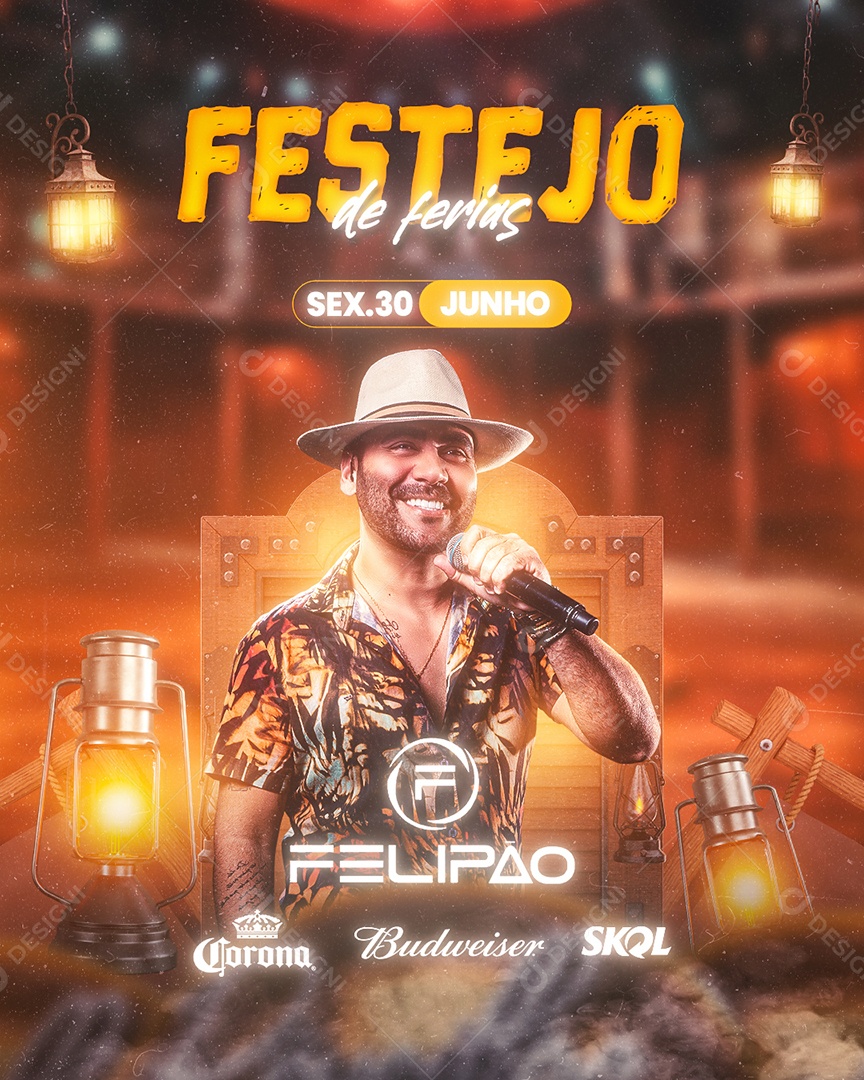 Festejo De Férias Flyer Felipão Social Media PSD Editável