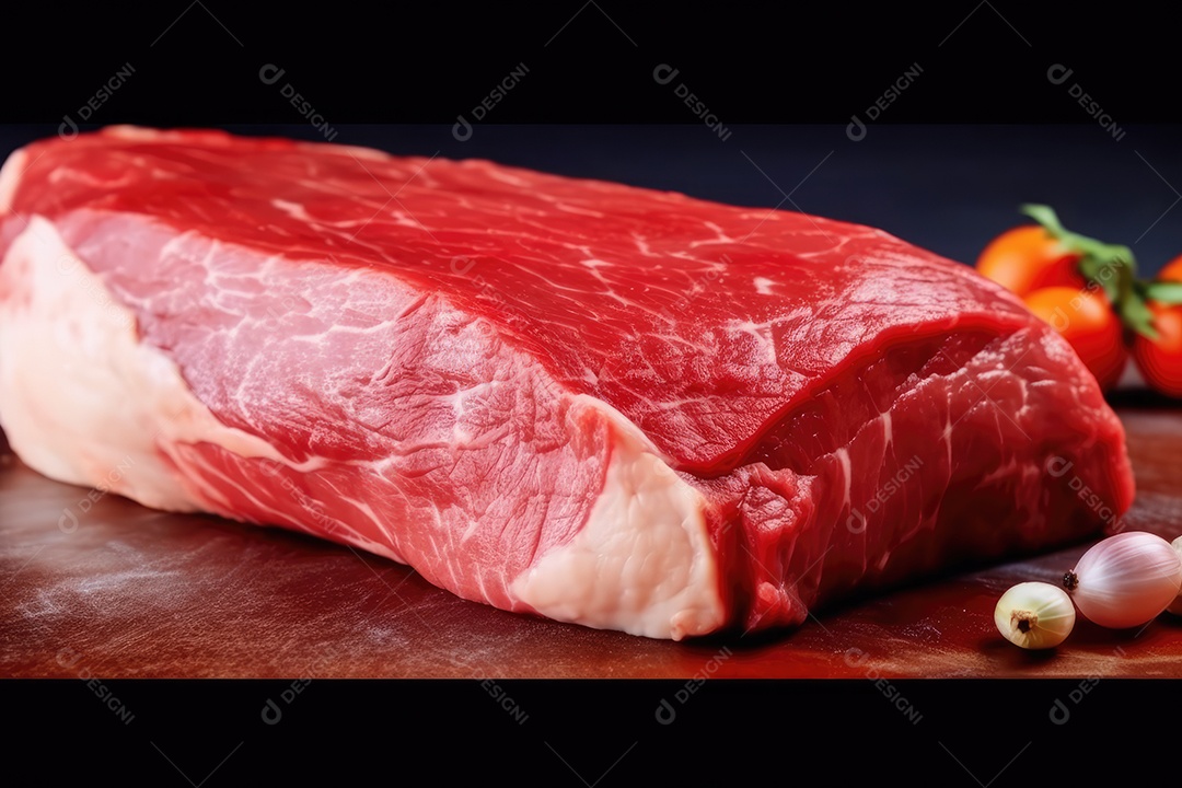 Carne fresca de angus crua para churrasco na grelha, bife de alcatra, em cima da tábua de madeira