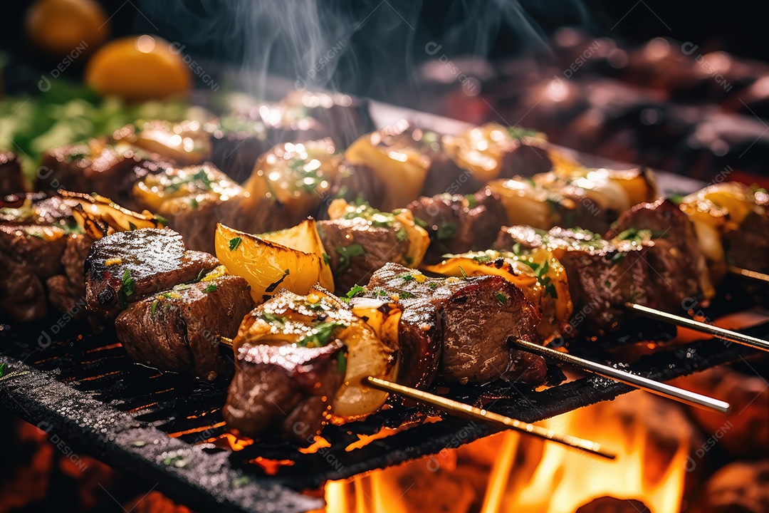 Carne fresca de angus crua para churrasco na grelha, bife de alcatra, em cima da tábua de madeira