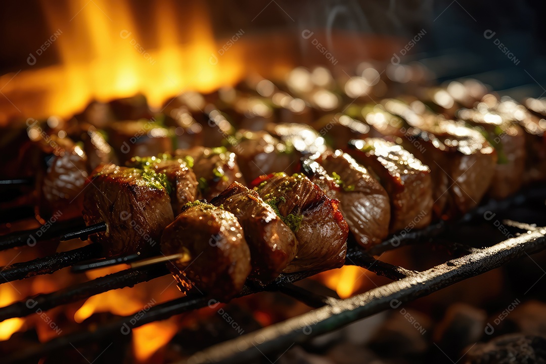 Carne fresca de angus crua para churrasco na grelha, bife de alcatra, em cima da tábua de madeira