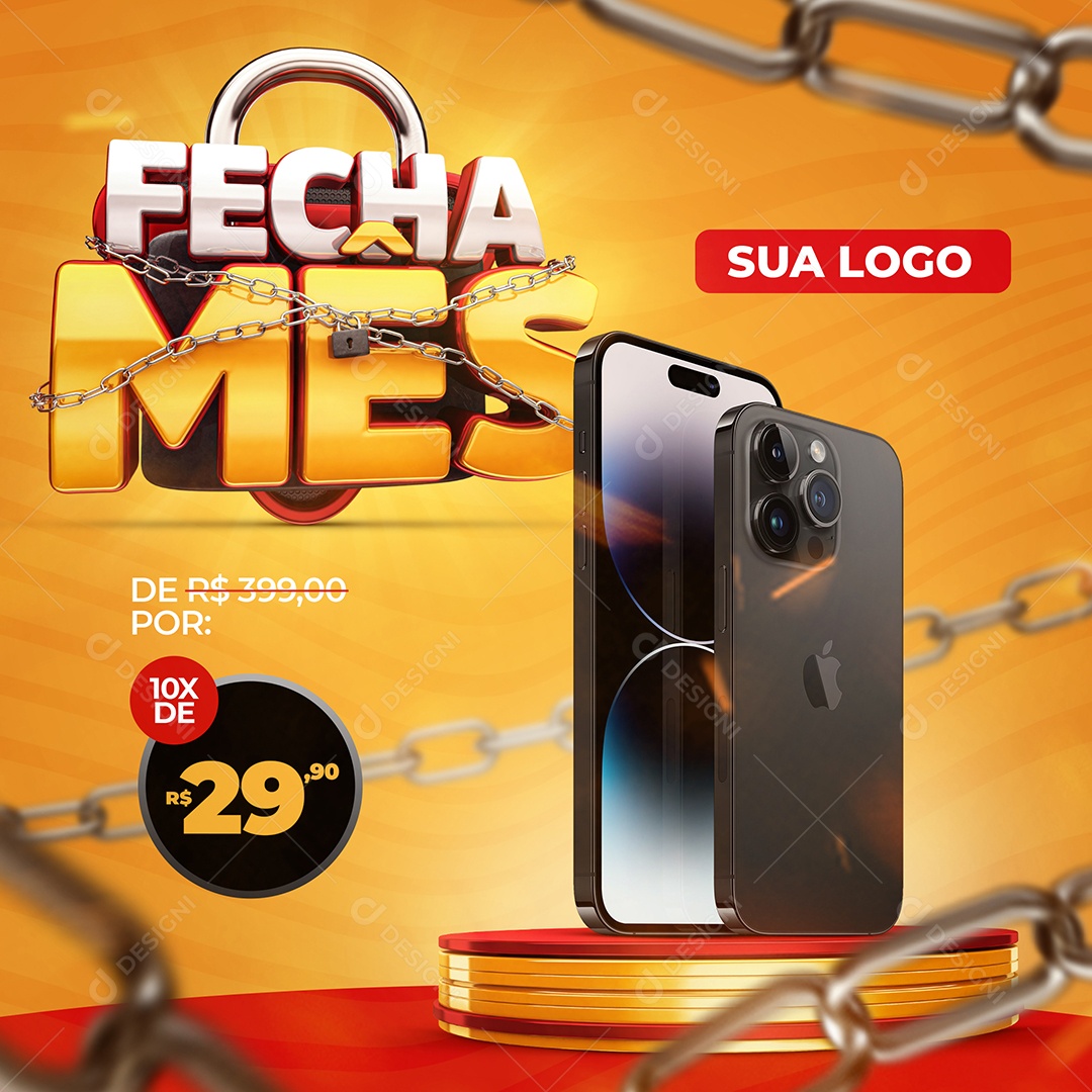 Fecha Mês Celular Iphone Social Media PSD Editável