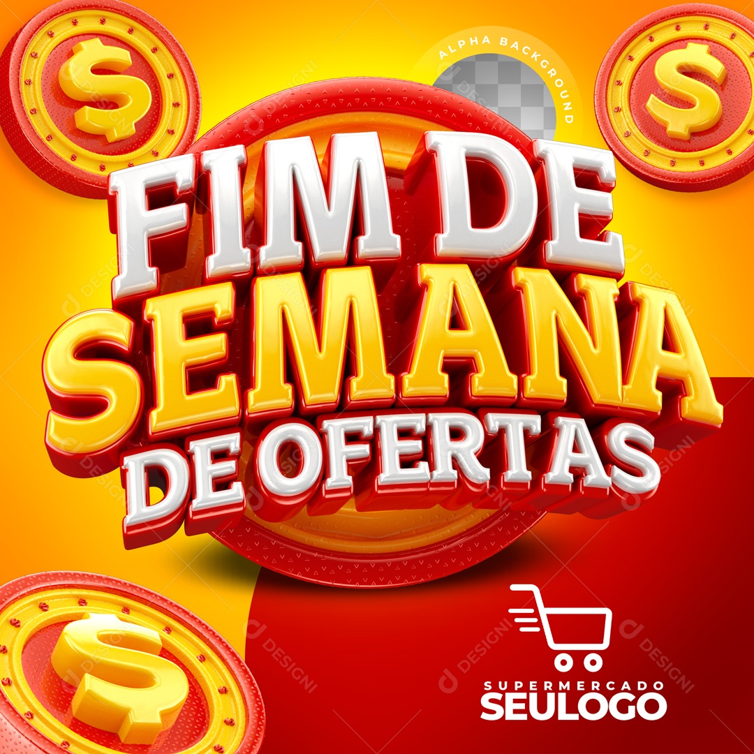 Fim de Semana de Ofertas Selo 3D para Composição PSD