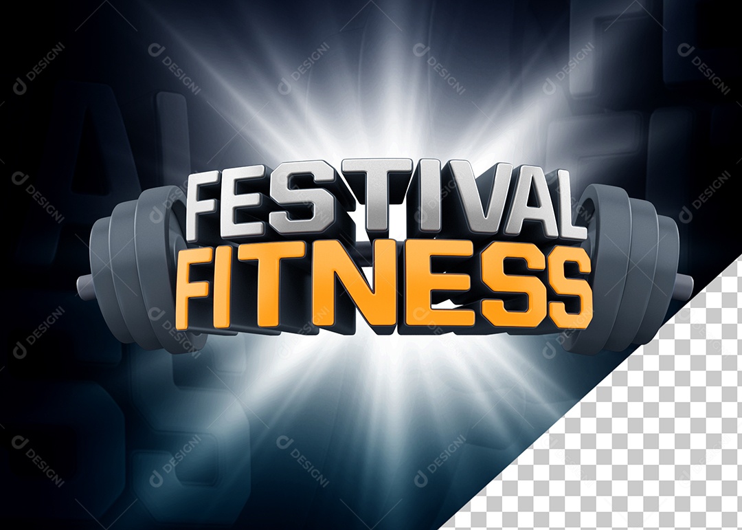 Selo 3D Academia Festival Fitness Amarelo Para Composição PSD