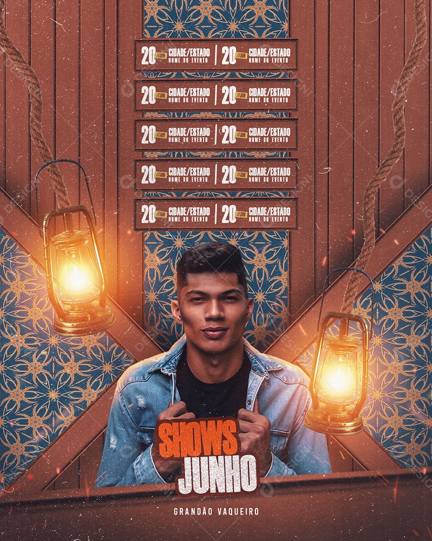 Social Media Flyer Feed Shows Junho Grandão Vaqueiro PSD Editável