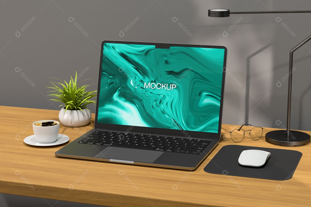 Mockup Escritório Mesa notebook PSD Editável
