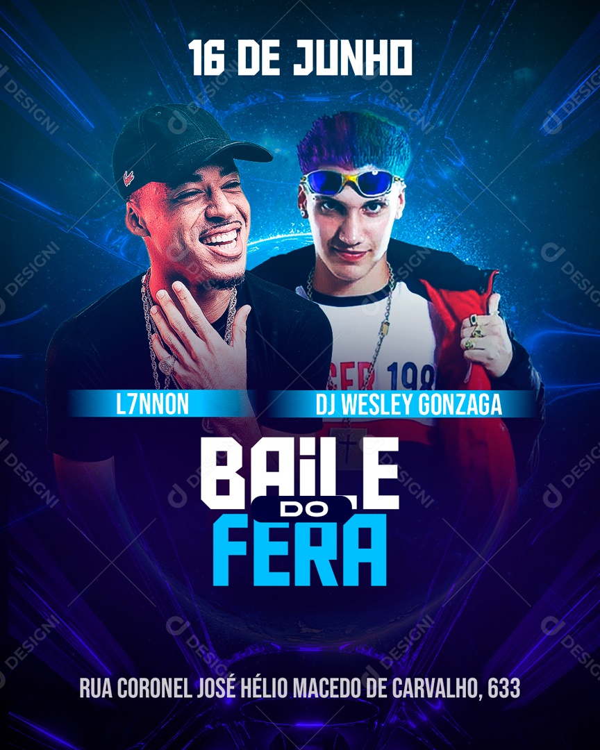 Flyer Baile do Fera L7nnon e Dj Wesley Gonzaga Social Media PSD Editável