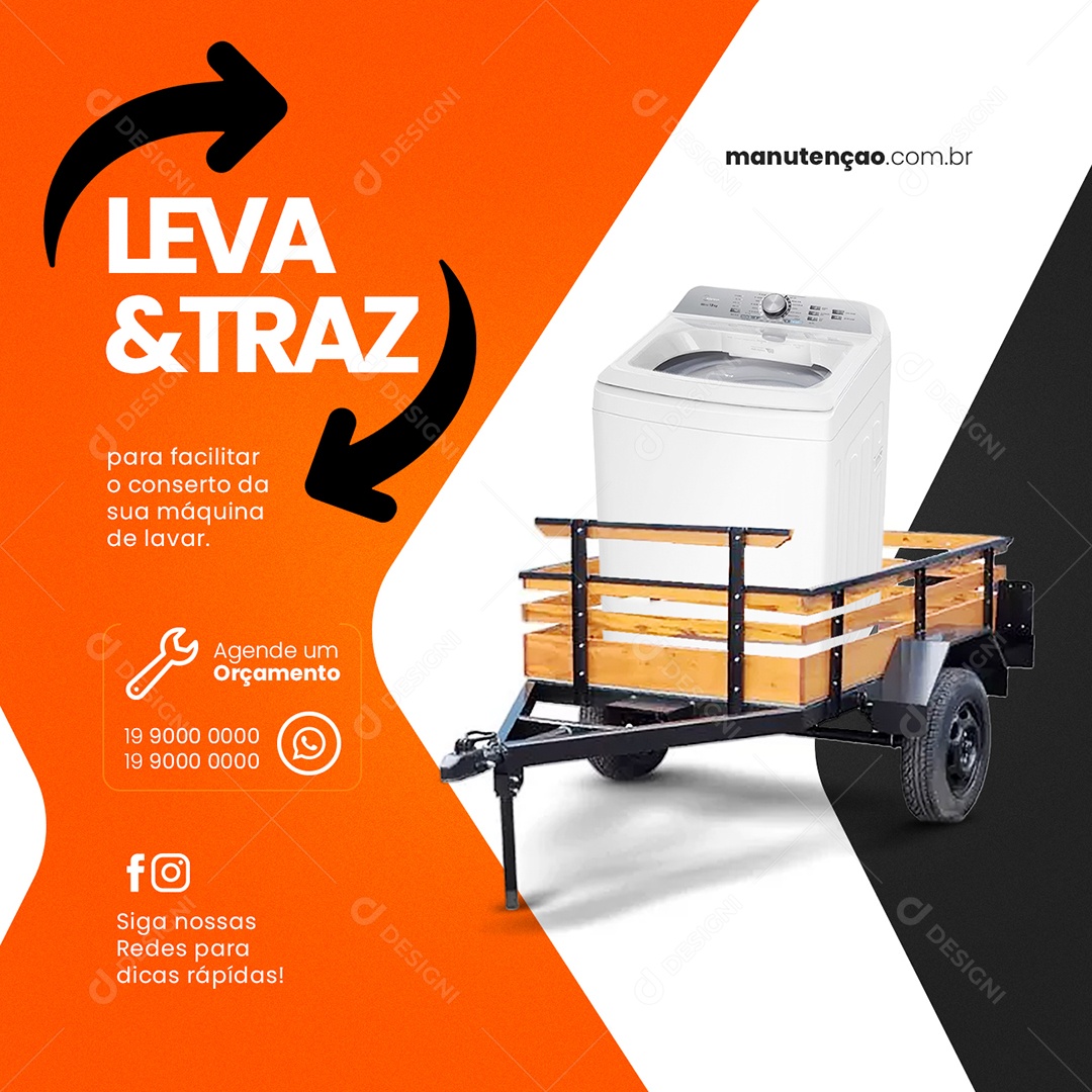 Leva & Traz Manutenção Consertos De Máquinas Social Media PSD Editável