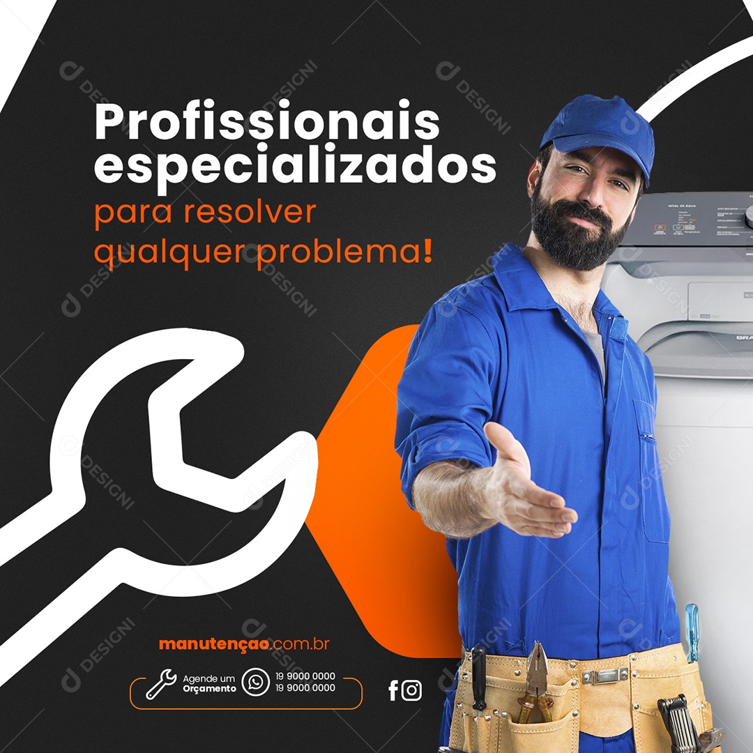 Profissionais Especializados Para Resolver Qualquer Manutenção Consertos De Máquinas Social Media PSD Editável