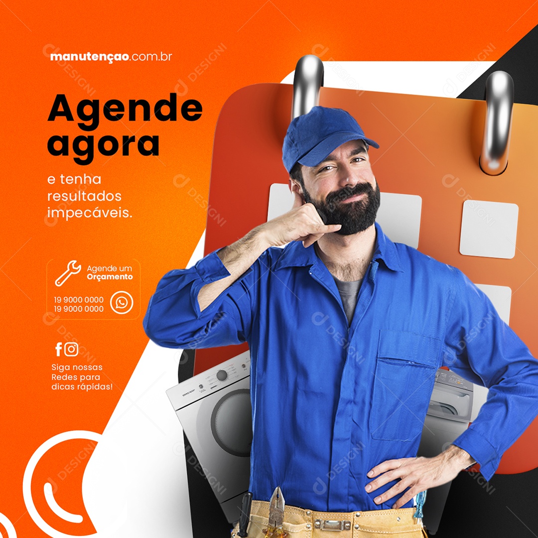 Agenda Agora E Tenha Resultados Impecáveis Manutenção Consertos De Máquinas Social Media PSD Editável
