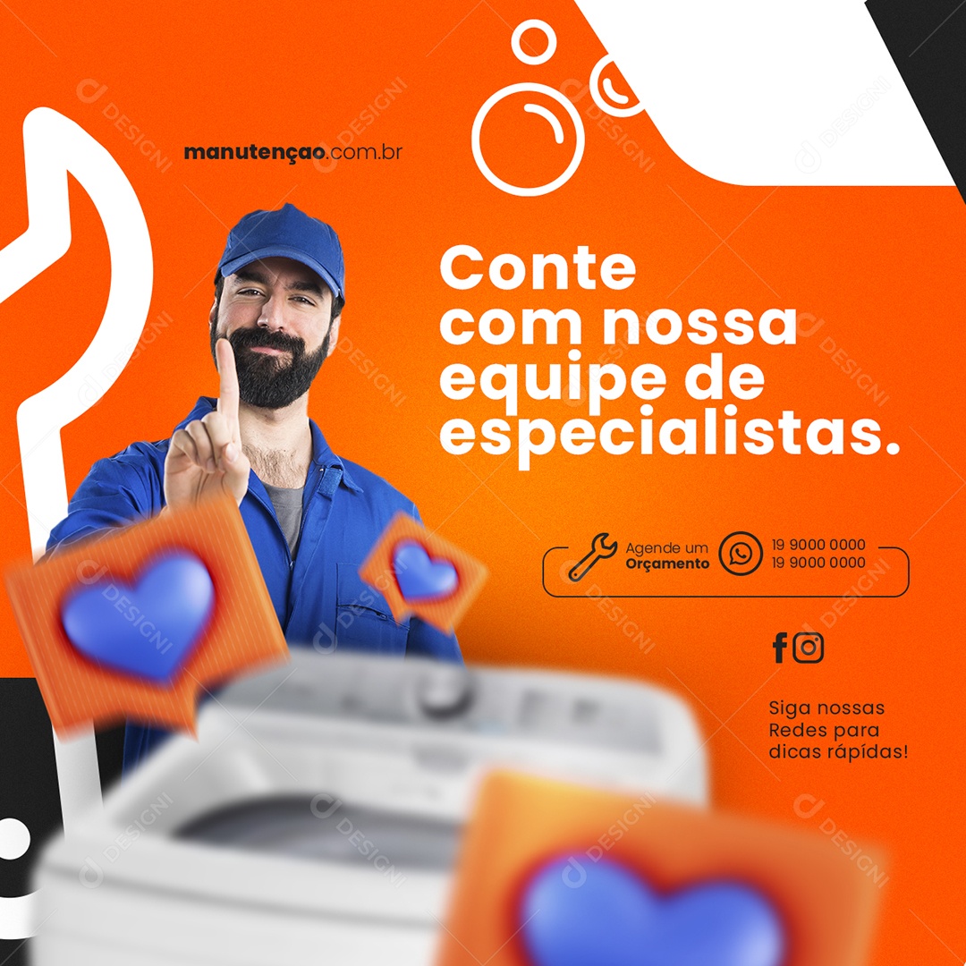 Conte Com Nossa Equipe De Especialistas Manutenção Consertos De Máquinas Social Media PSD Editável