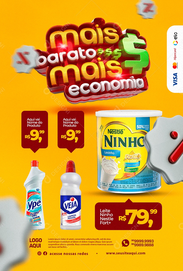 Mais Barato Mais Economia Leite Ninho Nestle Fort + Supermercado Social Media PSD Editável