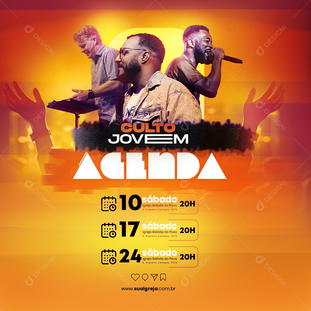 Culto Jovem Agenda Igreja Gospel Social Media PSD Editável
