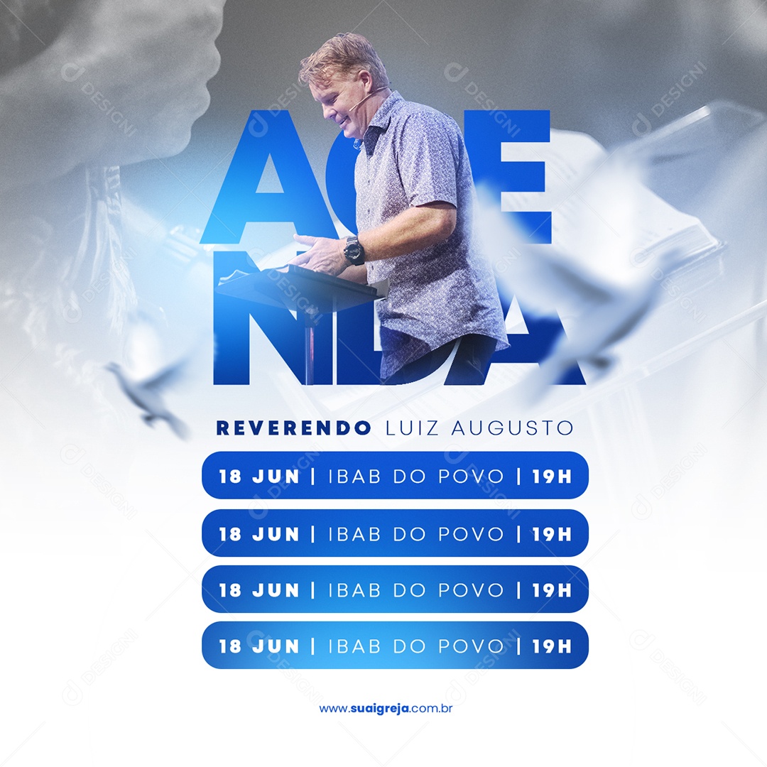 Agenda Culto Reverendo Luiz Augusto Igreja Social Media PSD Editável