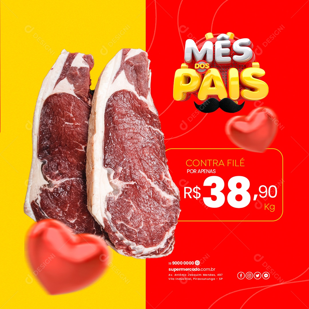 Mês Dos Pais Contra Filé Por Apenas 38,90 Kg Supermercado Social Media PSD Editável