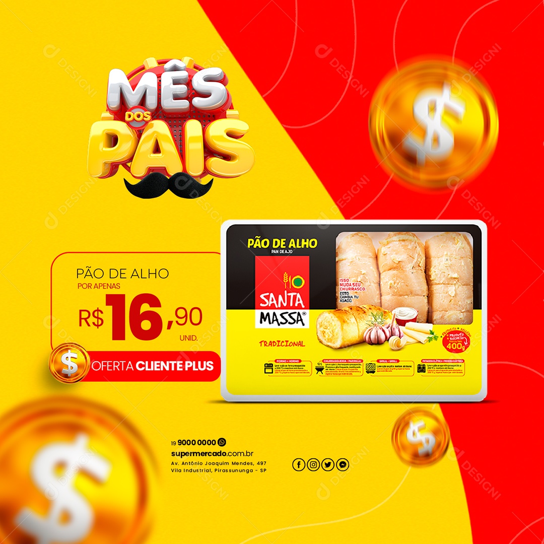 Mês Dos Pais Pão De Alho 16,90 Supermercado Social Media PSD Editável