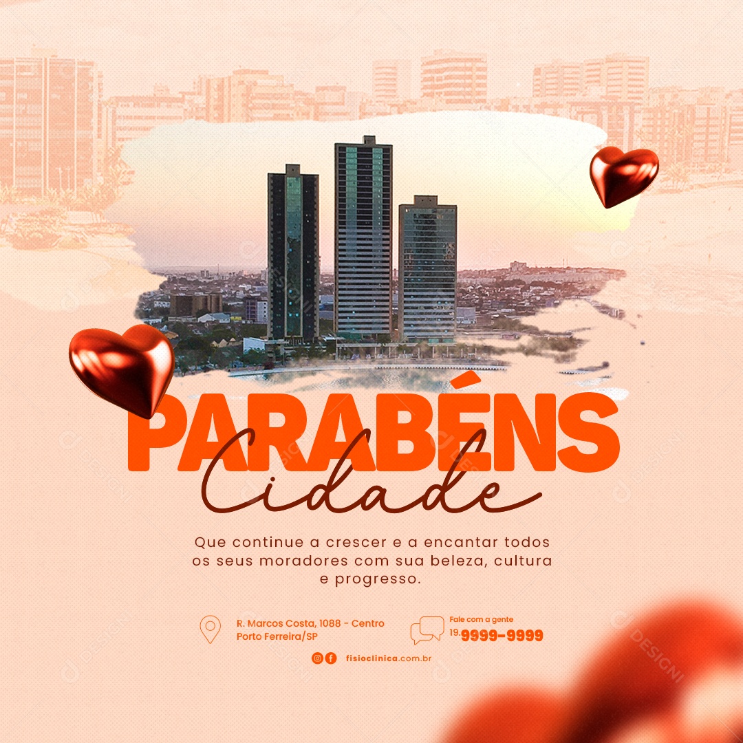 Parabéns Cidade Que Continue A Crescer e a Encantar Aniversário Social Media PSD Editável