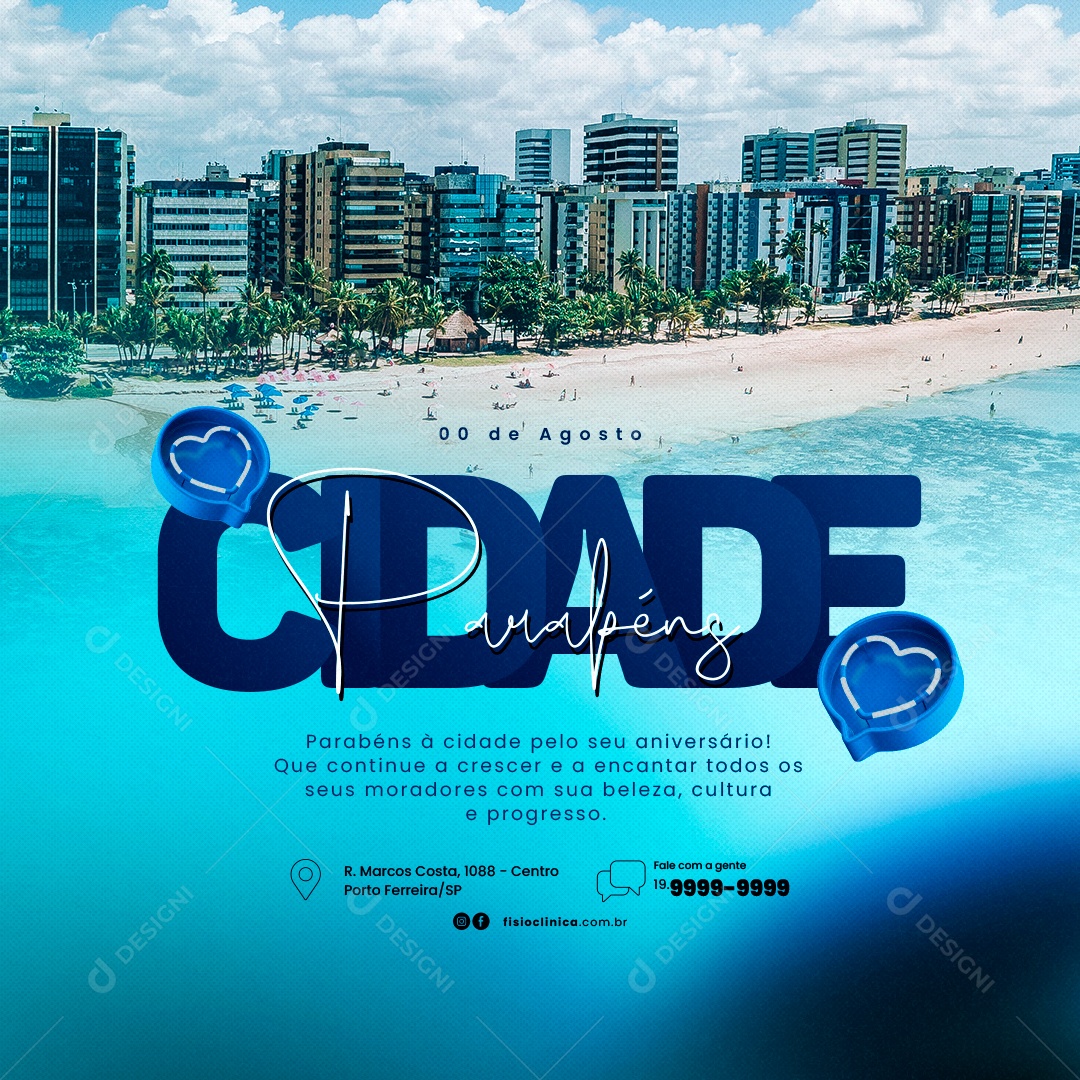 Parabéns Cidade Pelo Seu Aniversário Social Media PSD Editável