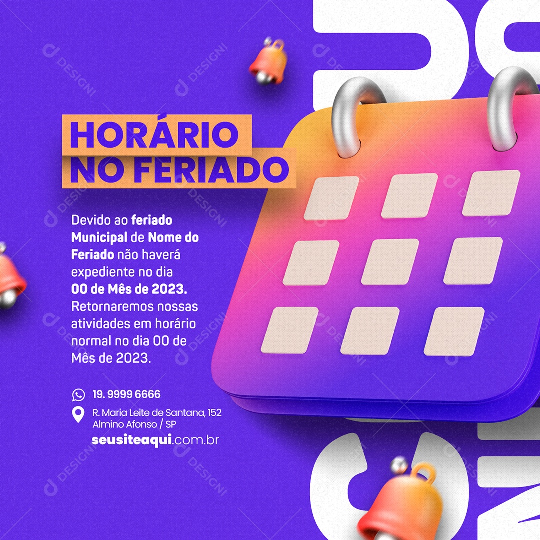 Horário No Feriado Não Haverá Expediente Comunicado Social Media PSD Editável