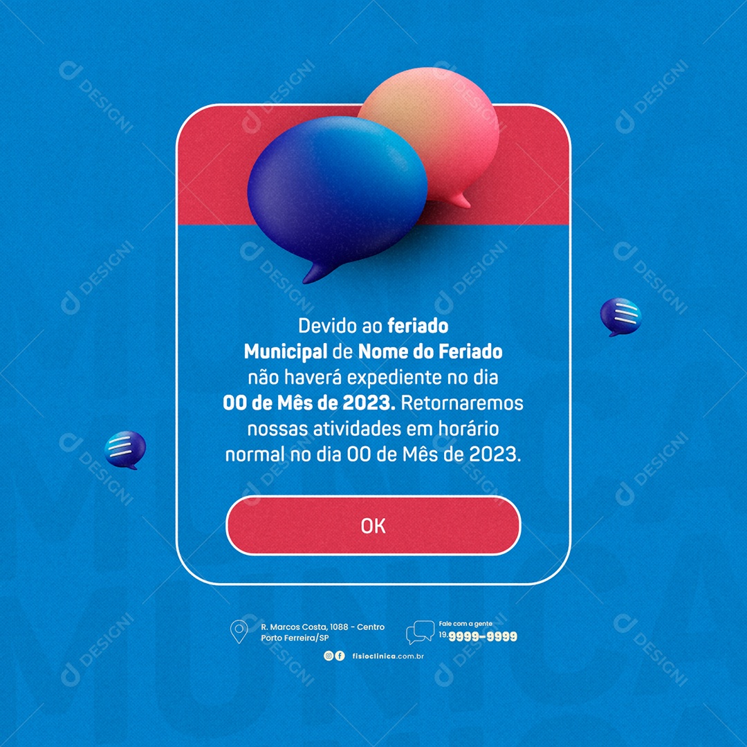 Comunicado Devido Ao Feriado Não Haverá Expediente Social Media PSD Editável