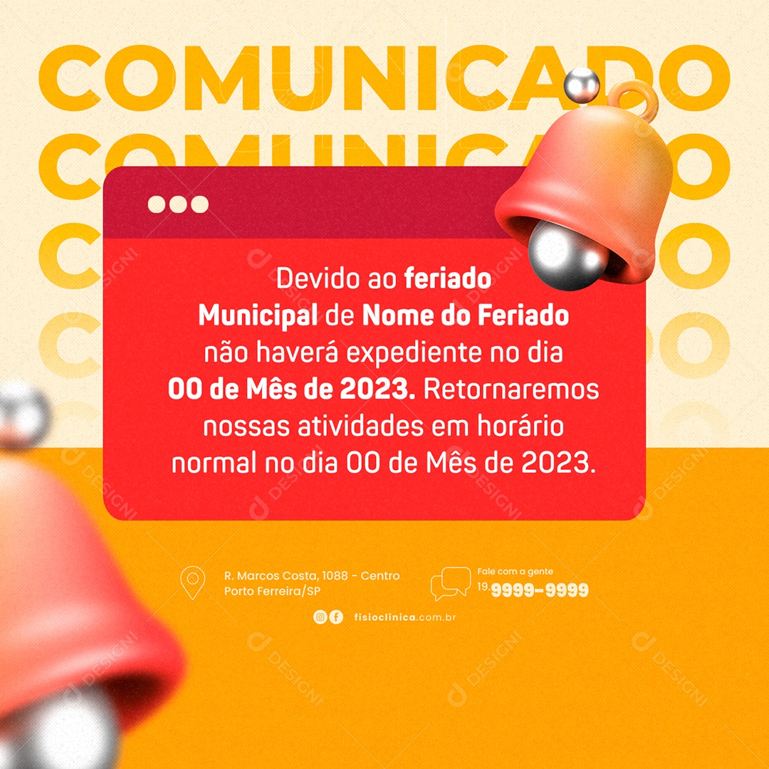 Devido Ao Feriado Municipal Não Haverá Expediente Comunicado Social Media PSD Editável
