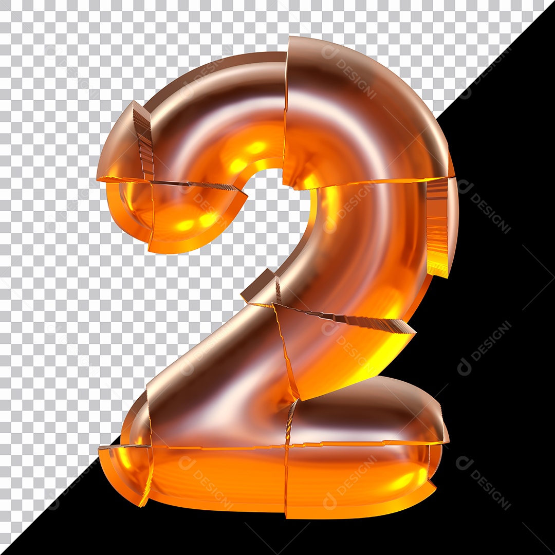 Número 2 Laranja Elemento 3D Para Composição PSD