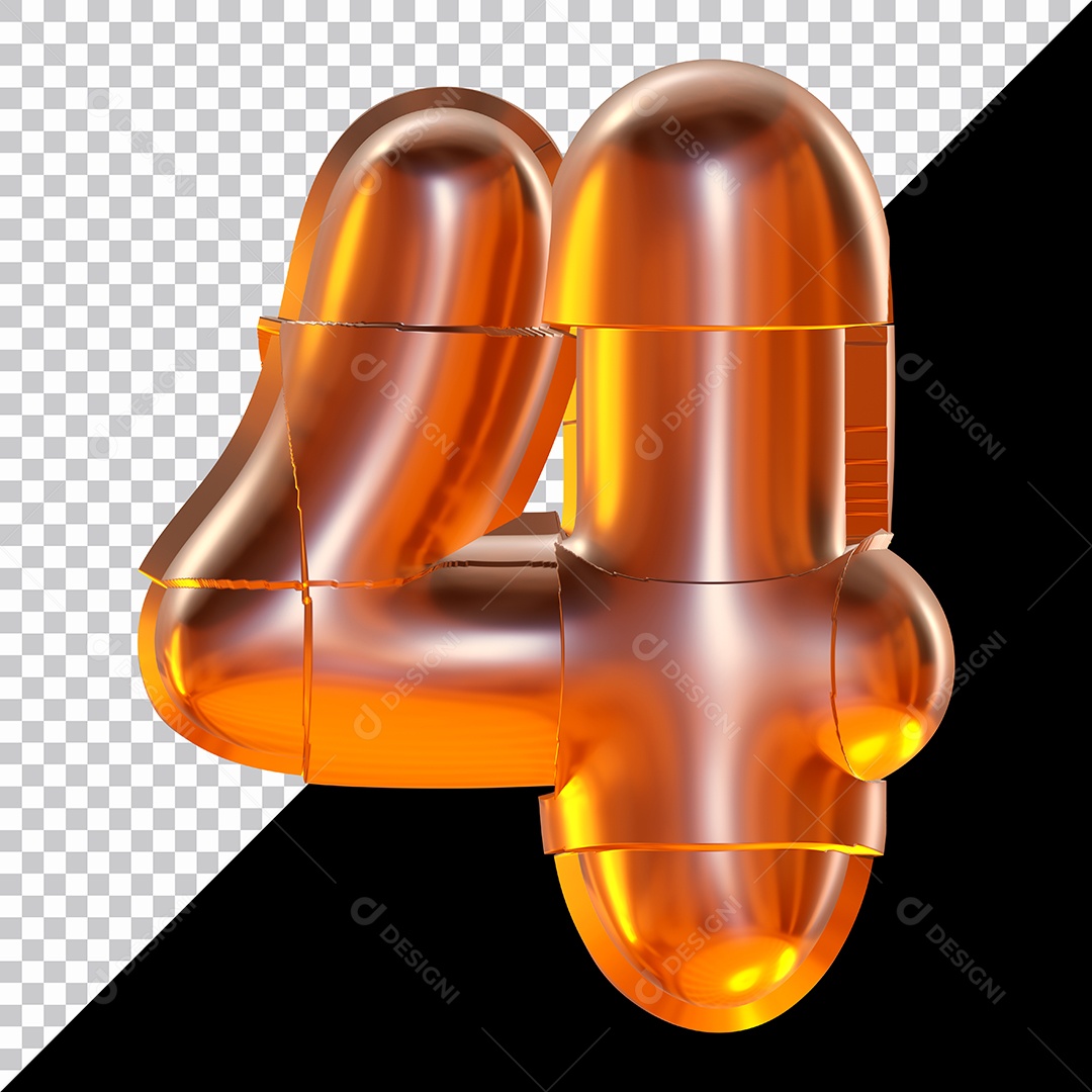 Número 4 Laranja Elemento 3D Para Composição PSD