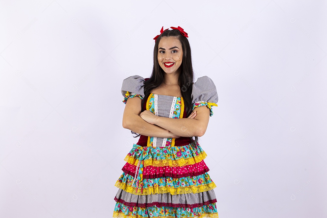 Linda menina com vestido de festa junina