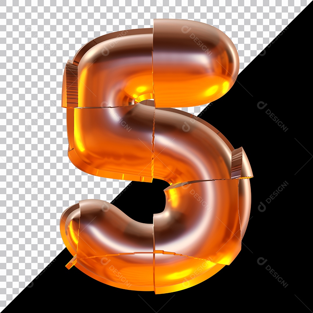 Número 5 Laranja Elemento 3D Para Composição PSD