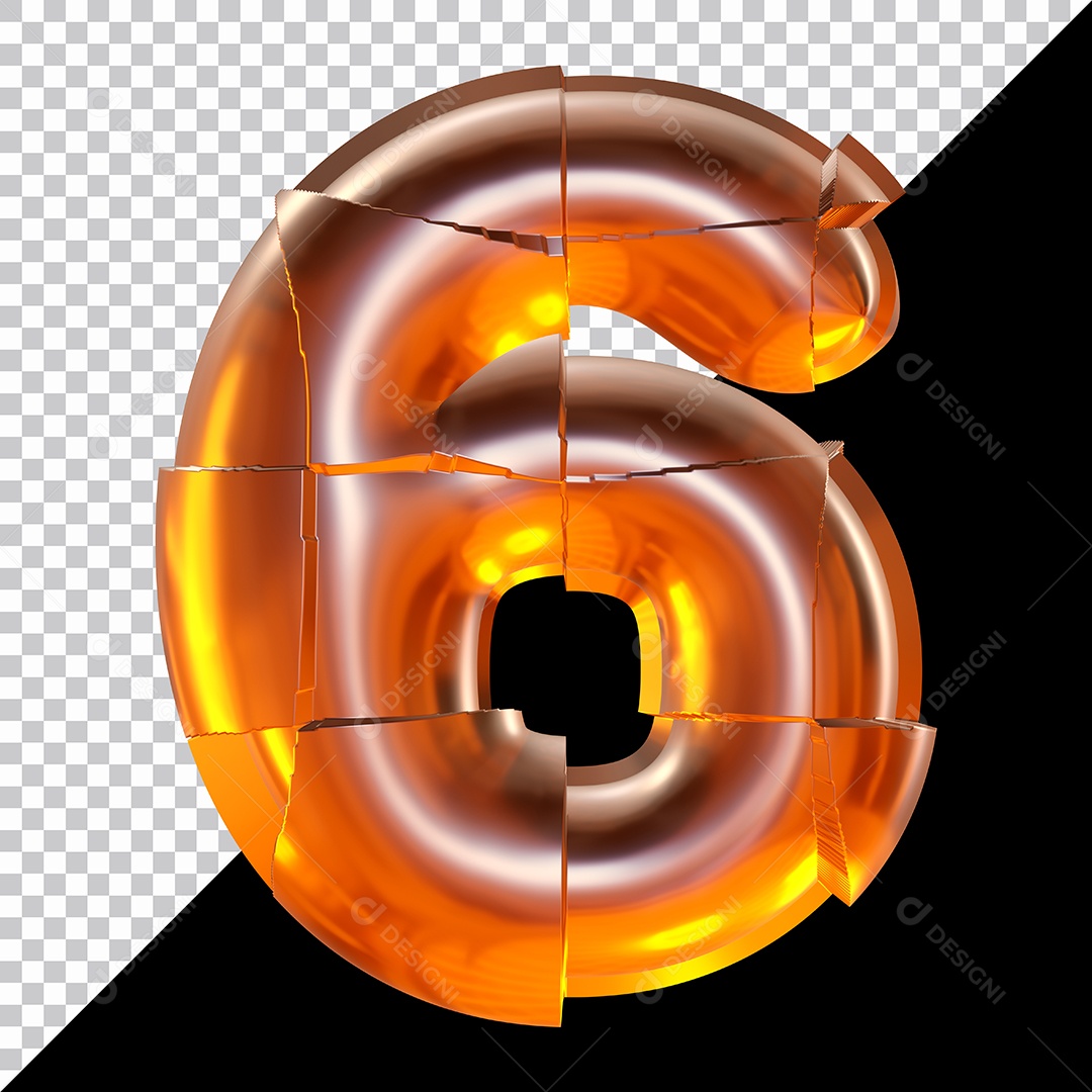Número 6 Laranja Elemento 3D Para Composição PSD