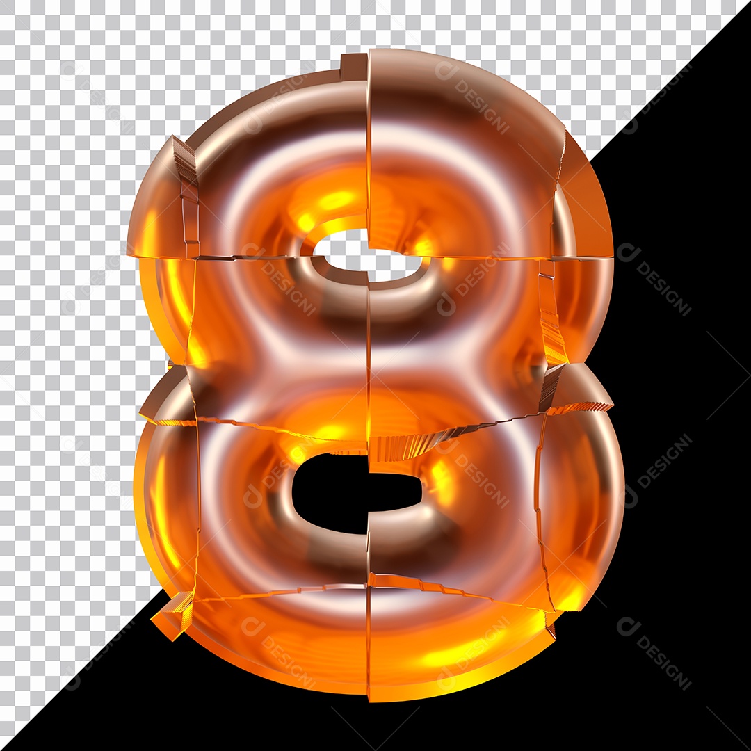 Número 8 Laranja Elemento 3D Para Composição PSD