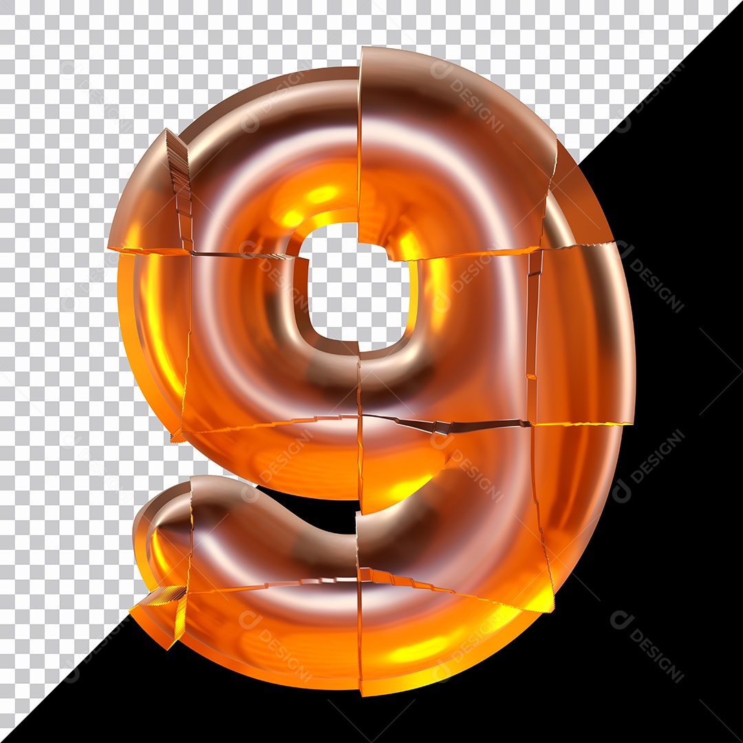 Número 9 Laranja Elemento 3D Para Composição PSD