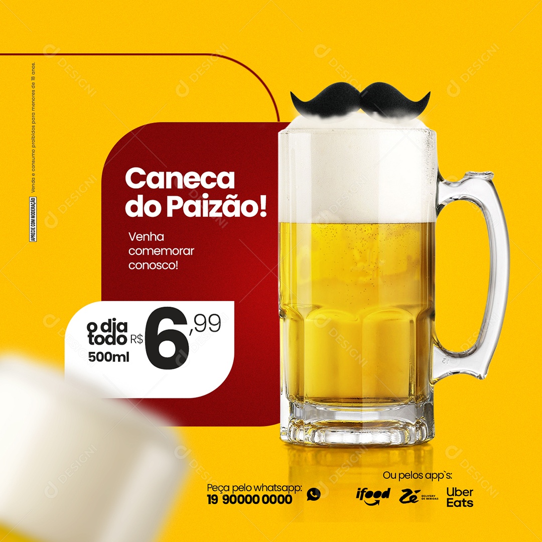 Caneca Do Paizão O Dia Todo 500ml 6,99 Choperia Dia Dos Pais Social Media PSD Editável