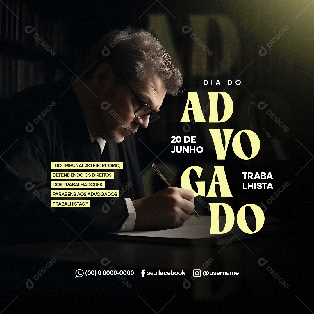 Dia Do Advogado Trabalhista 20 De Junho Social Media PSD Editável