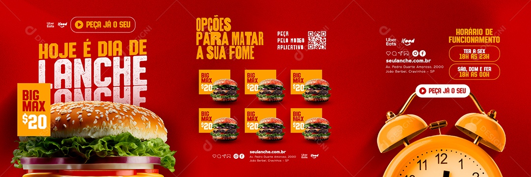 Hoje é Dia De Lanche Big Max 20,00 Hamburgueria Carrossel Social Media PSD Editável
