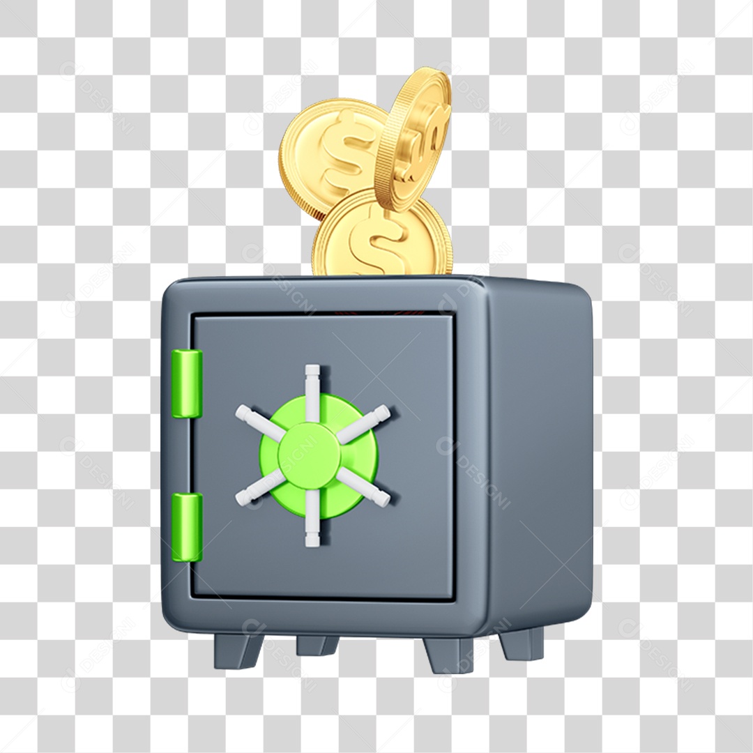 Cofre Dinheiro Elemento 3D PNG Transparente