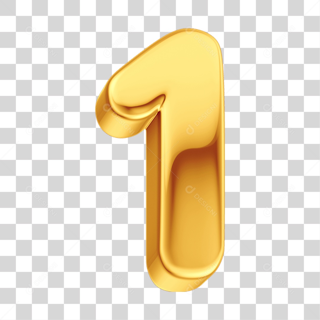 Elemento 3D Número 1 Dourado PNG Transparente