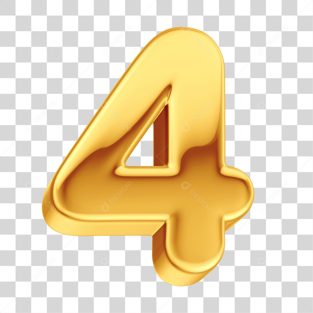 Elemento 3D Número 4 Dourado PNG Transparente
