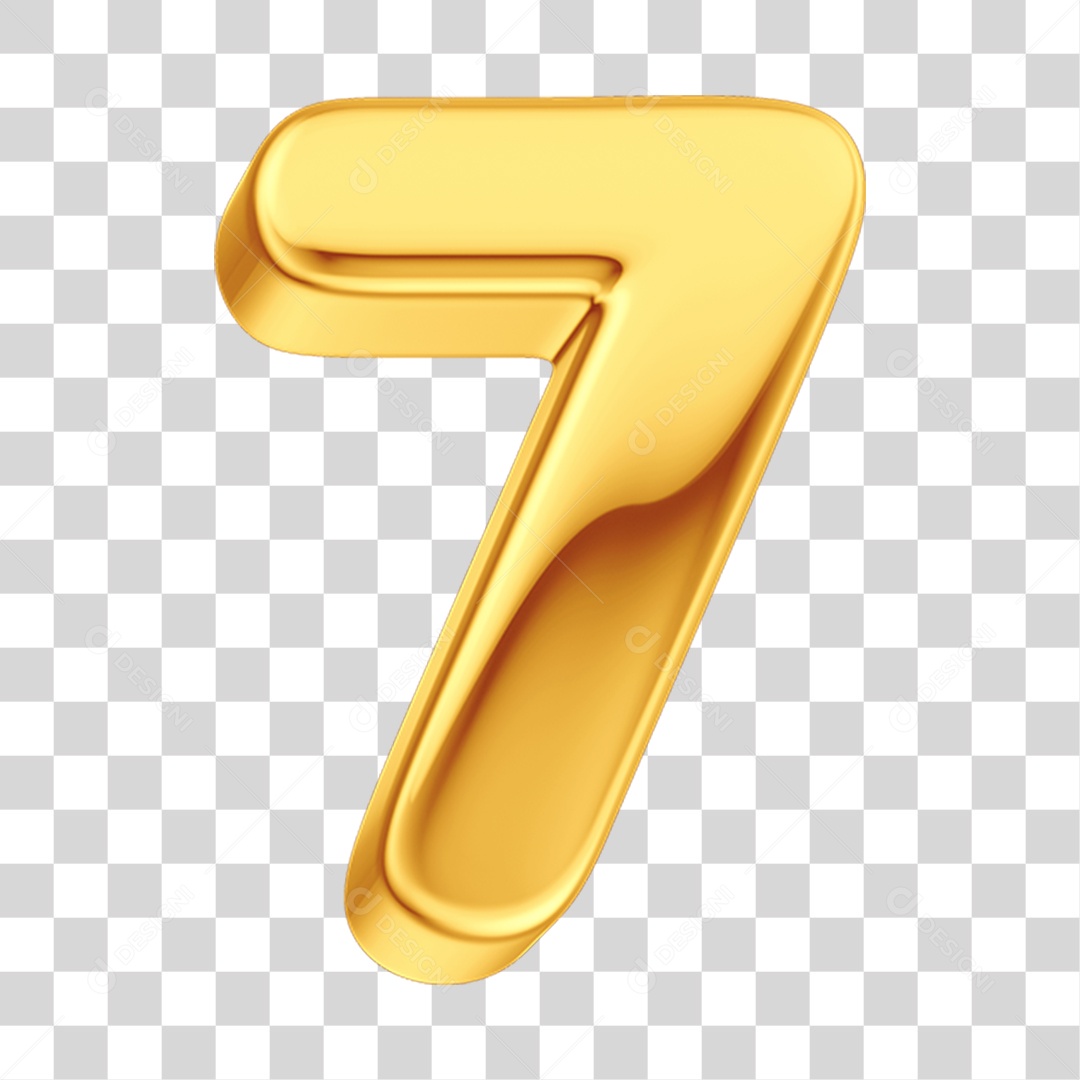 Elemento 3D Número 7 Dourado PNG Transparente