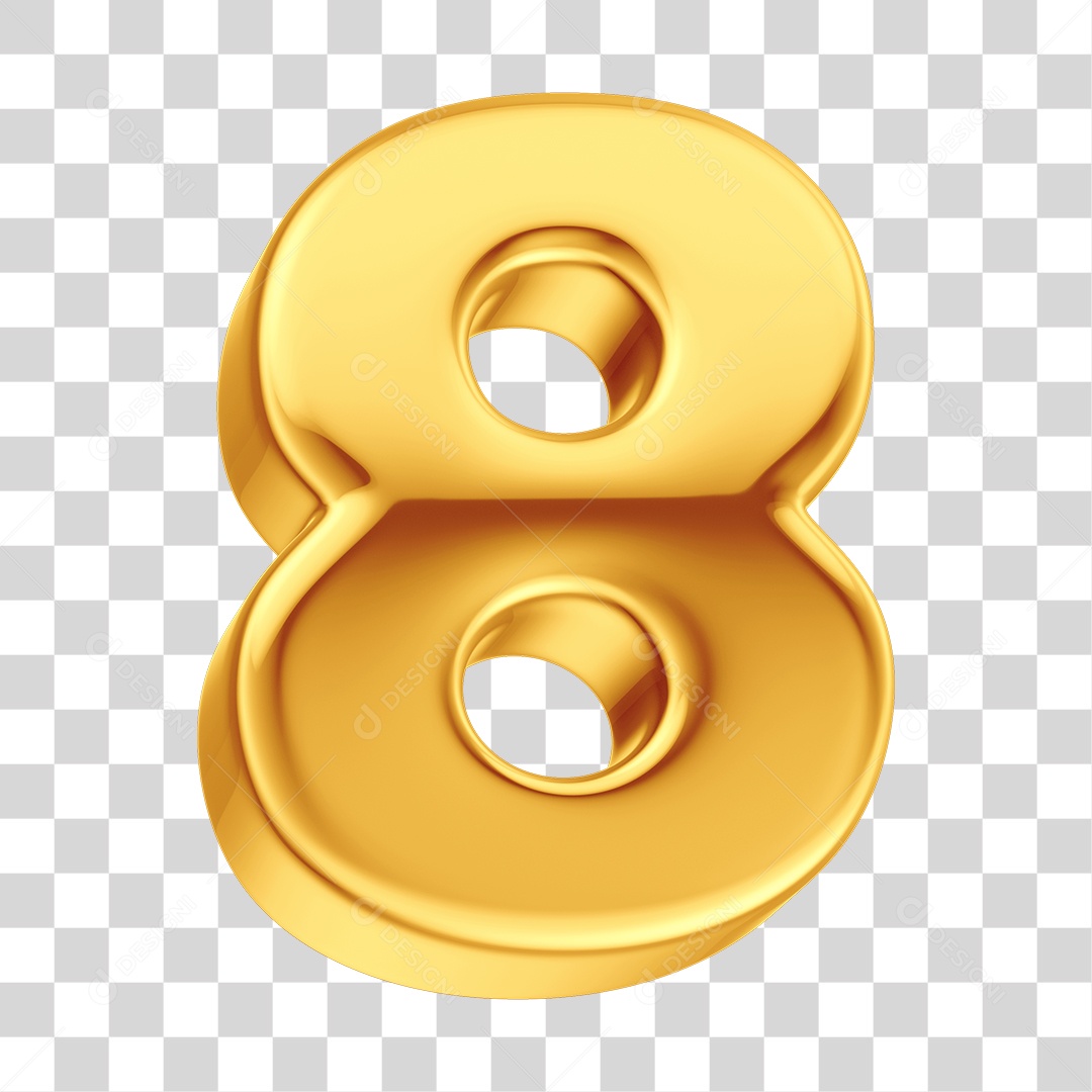 Elemento 3D Número 8 Dourado PNG Transparente
